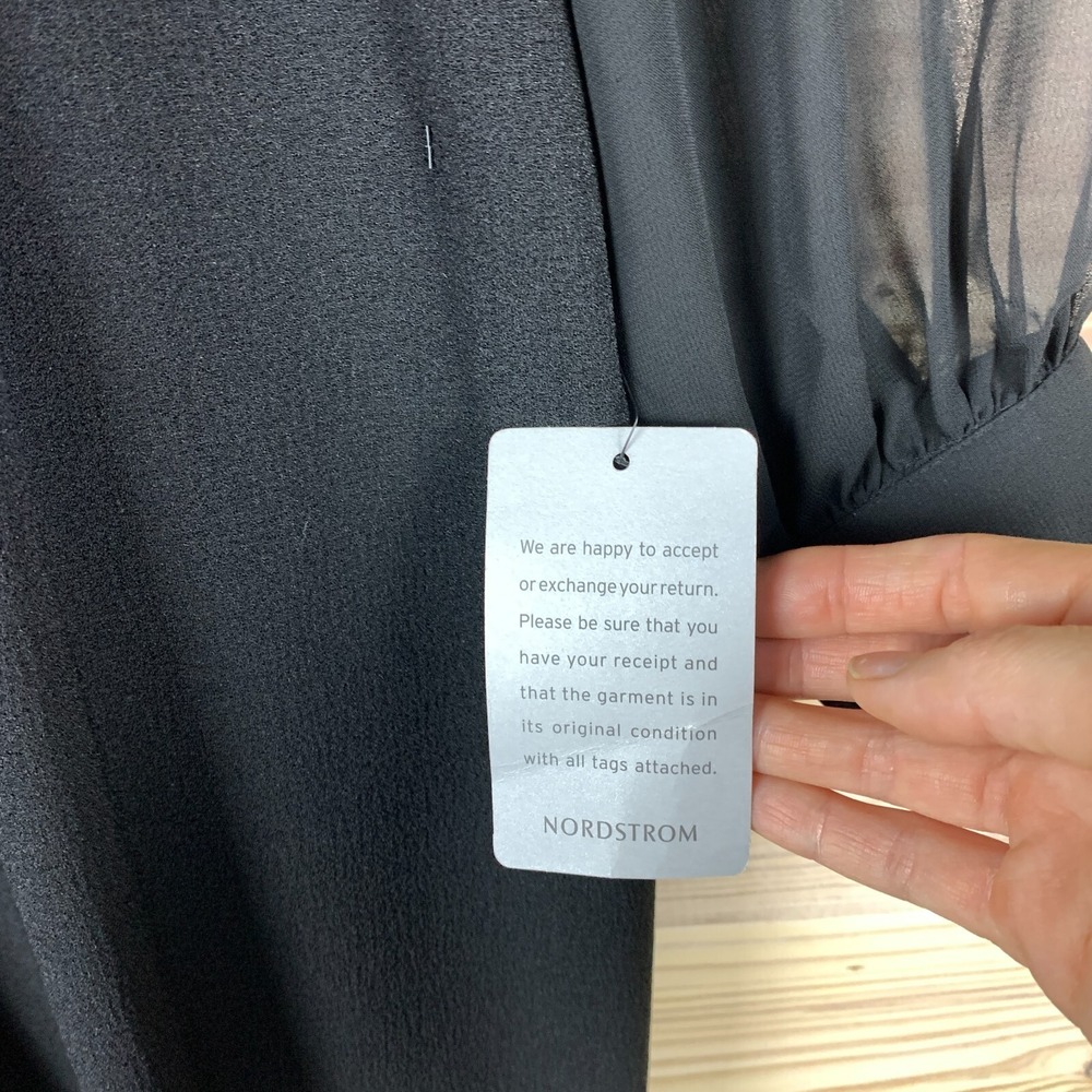 Adrianna Papell Black Long Sleeve Sheer Sleeve Cocktail Dress - Picture 16 of 16